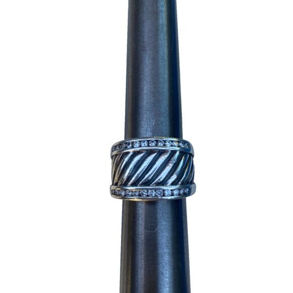 David Yurman 925 Sterling Silver Cable Cigar Band Ring Womens 6 Pave Diamonds - Picture 12 of 14